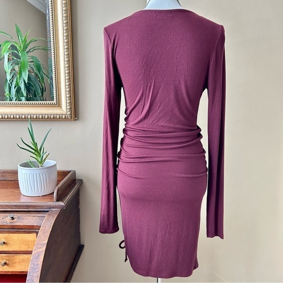Lovers and Friends Venetian Dress Ribbed Burgundy Bodycon Long Sleeve Ruched M - Picture 5 of 13